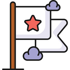 Red Star Flag with Clouds on Transparent Background Symbolizing Achievement Success and Victory