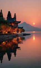 Obraz premium Chinese architecture under the moonscape