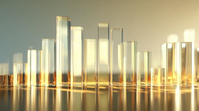 Abstract glass bars representing financial growth and investment trends in warm tones, creating a modern and elegant visual statement for business themes