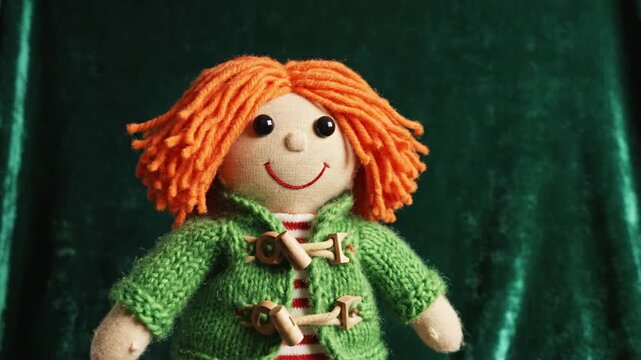 Dusting off Cute Rag Doll with Yarn Hair, Nostalgic Play, Childhood Memories