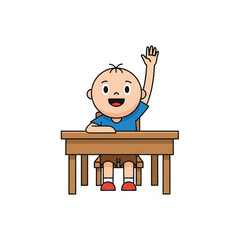 Student Raising Hand in Class &ndash; Cute School Vector
