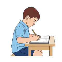 School Kid Writing Notebook &ndash; Flat Cartoon Vector
