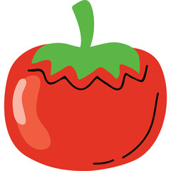 Red Tomato with Green Stem and Leaf Detailed Drawing Isolated on Transparent Background Healthy Food Ingredient for Cooking and Dieting