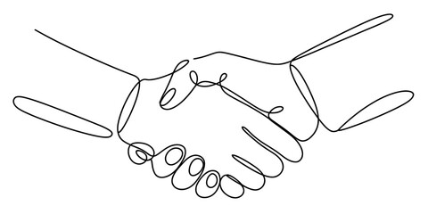 Continuous one line handshake isolated on transparent background, isolated on white background, Vector, illustration