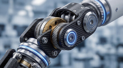 Close-up of Robotic Arm Gears and Joints