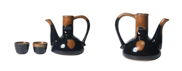 Elegant teapot and cups set home ceramics modern design close-up artistry