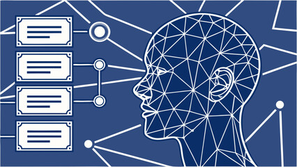 Abstract human face side view with data flow connections, representing technology and innovation