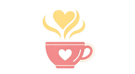 Lovely pink cup of hot drink with heart shape steam and design.
