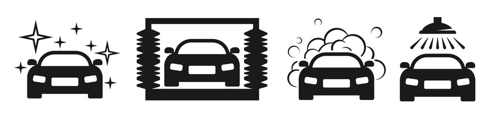 car wash icons set black on a white background