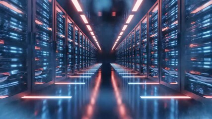 Futuristic server room with cloud computing visualization and rows of data servers, concept for data management, cloud infrastructure and technological advancement - Powered by Adobe