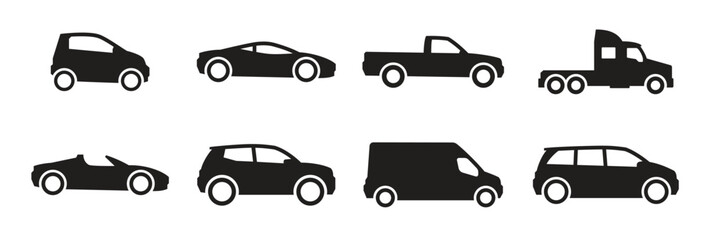 cars icons set black on a white background