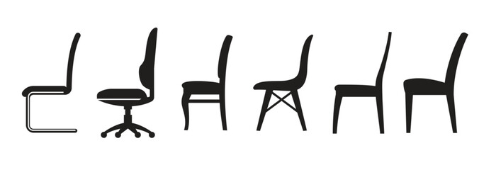 chair icons set black on a white background