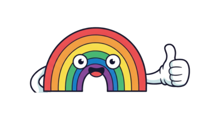 Cheerful rainbow character with thumbs up gesture expressing positivity and approval.