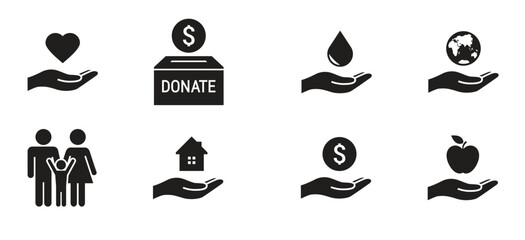 charity donation icons set black on a white background