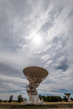 Radio telescope dishes at Narrabri in new south wales.  The Australian telescope compact array.