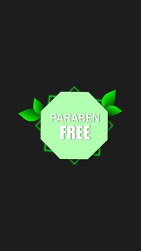 Skincare ingredient guarantee animation. Paraben free natural branding vertical video. Sustainable branding motion graphics. Paraben free product design looping video vertical video.
