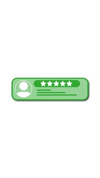 Mobile app and website user review feedback vertical video. Five star green rating animation with approval icon and graphic element vertical video.