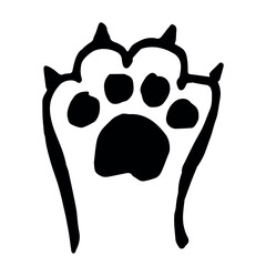 Hand drawn cute cat's paw with claws Cat, dog, animal, pet, tiger paw clipart in doodle style Single element for print, web, design, decor, greeting cards, children's prints