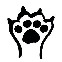 Hand drawn cute cat's paw with claws Cat, dog, animal, pet, tiger paw clipart in doodle style Single element for print, web, design, decor, greeting cards, children's prints