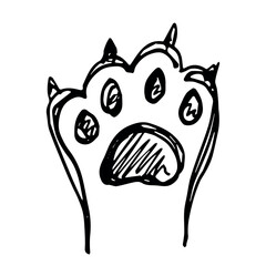 Hand drawn cute cat's paw with claws Cat, dog, animal, pet, tiger paw clipart in doodle style Single element for print, web, design, decor, greeting cards, children's prints