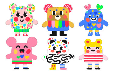Fototapeta premium Colorful Cartoon Characters in Playful Design for Kids' Romance Theme