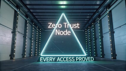 Futuristic Zero Trust Node Concept with Neon Lights and Digital Security Themes in Modern Data Center Environment
