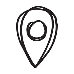 Hand drawn map pin Map marker pointer sign GPS and mapping tools Location pin symbol Pinpoint clipart in doodle style Single element for web, design