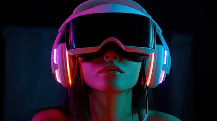 virtual reality gamer, immersive headset, colorful neon lights