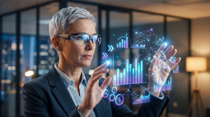 Executive Analyzing Holographic Business Data