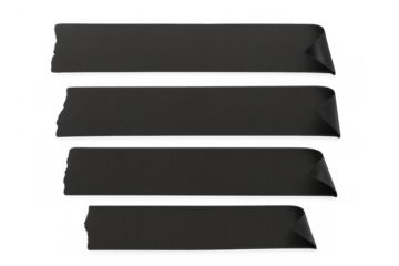 Black insulating adhesive tape strips forming banners with curled edges for text, transparent background concept