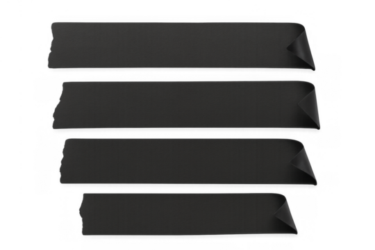 Black insulating adhesive tape strips forming banners with curled edges for text, transparent background concept