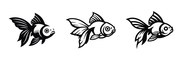 Elegant Goldfish Illustration Collection Graceful Aquatic Designs in Black and White