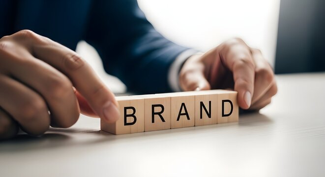 Building a brand with wooden blocks business concept