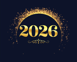 Golden Sparkling 2026 Typography with Circular Frame on Dark Festive Background