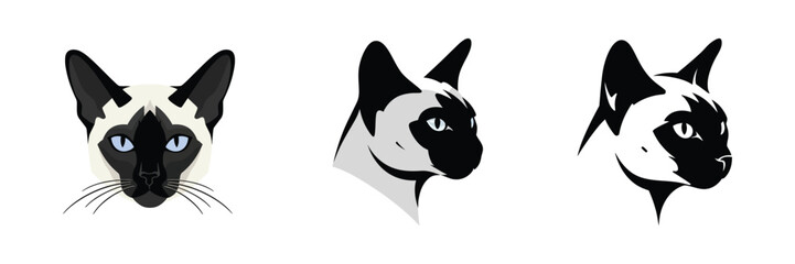 Set of Siamese Cat Heads in Different Angles and Styles