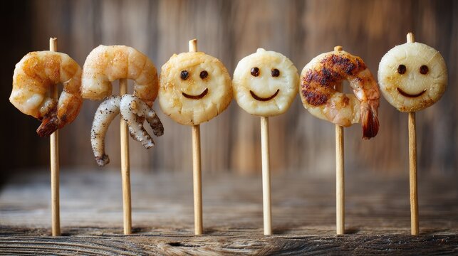 Whimsical Seafood Skewers with Smiley Faces for Fun Dining Experiences