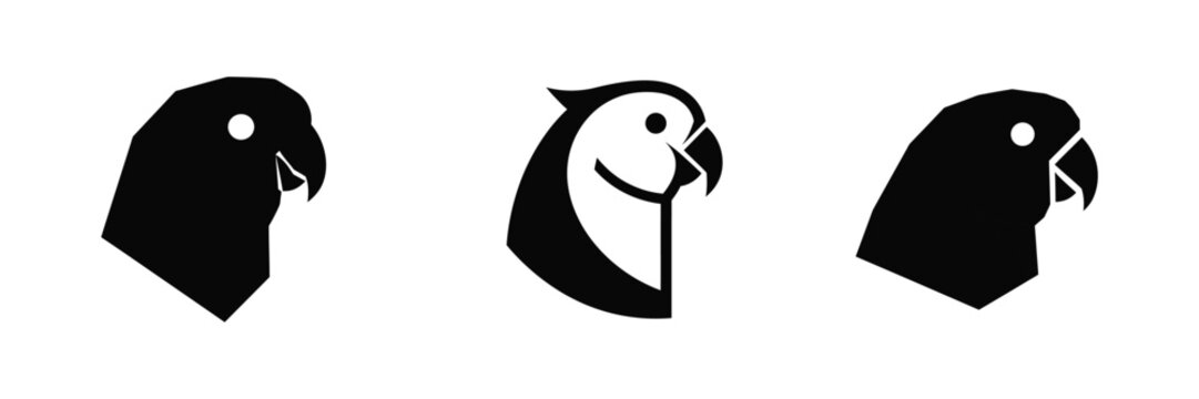 Stylized graphic illustrations of parrot head profiles for avian animal branding and logo design projects