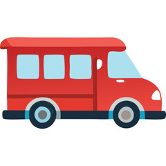 Red Van With Light Blue Windows and Dark Blue Accents Isolated on Transparent Background