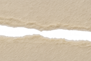 Torn beige paper strip with rough edges creating a horizontal gap revealing a transparent background for copy space