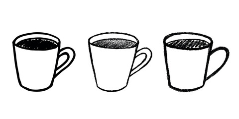 Set of cute hand drawn cup of tea or coffee Simple mug clipart Cozy home doodle Single element for design