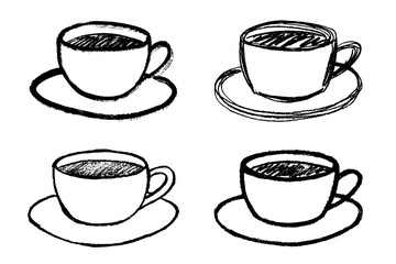 Set of cute hand drawn cup of tea or coffee Simple mug clipart Cozy home doodle Single element for design