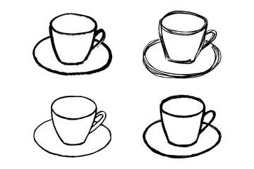 Set of cute hand drawn cup of tea or coffee Simple mug clipart Cozy home doodle Single element for design