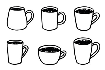 Set of cute hand drawn cup of tea or coffee Simple mug clipart Cozy home doodle Single element for design