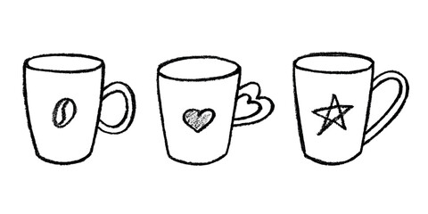 Set of cute hand drawn cup of tea or coffee Simple mug clipart Cozy home doodle Single element for design