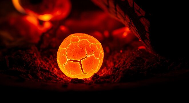 Glowing Cracked Ball in Hot Embers