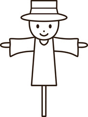 Scarecrow black line icon with hat and long coat