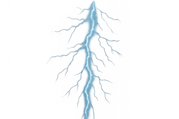 Striking lightning bolt discharging electric energy, creating a dynamic weather element with a transparent background