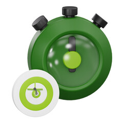 3D illustration of stopwatch and arrow hitting target board for time management and goal achievement concept