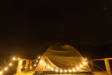 Night camping in mountain Tents, Travel and Relaxation