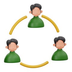 3D illustration of people avatars connected in a circle for networking teamwork and community concept